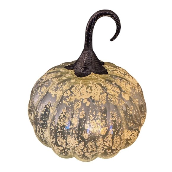 Mercury Glass Pumpkin Decoration With Silver & Gold Finish 7" Tall Made In India - Picture 6 of 6